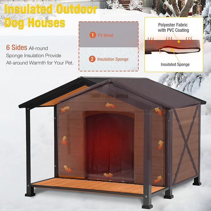 Aivituvin Large Dog House Outdoor Insulated Dog Kennel with Insulated Liner for Winter-PurrikoPets