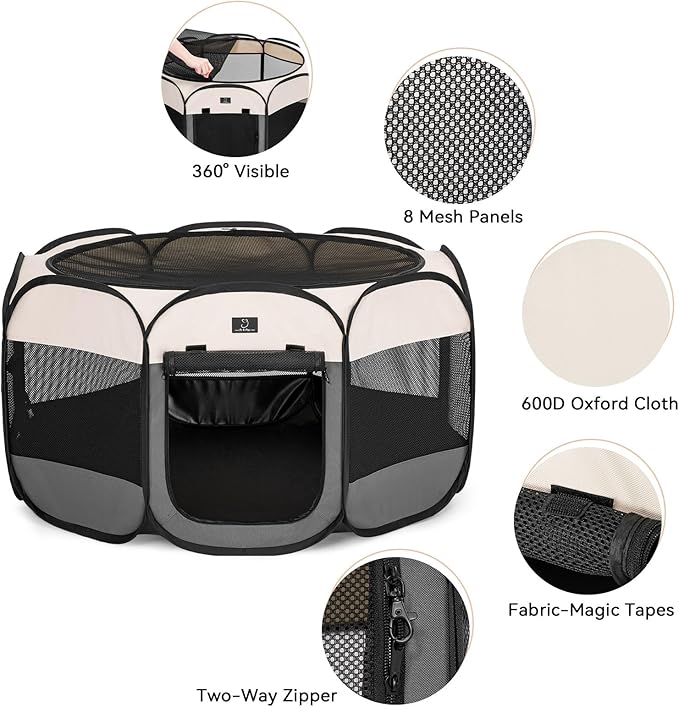 A4Pet Cat Playpen, 39.5” Pop Up Dog Playpen with Bowl, Suitable for Puppies, Kittens, and Small Animals, Removable Zipper & Mesh Panel(16”W × 10”H)-PurrikoPets