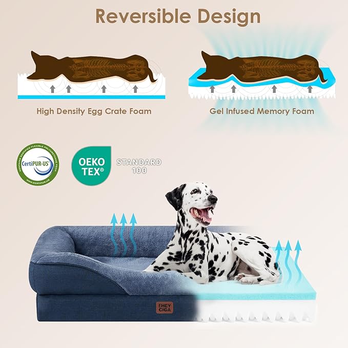 EHEYCIGA Memory Foam Dog Bed for Medium Size, Orthopedic Dog Sofa with Sides and Waterproof Liner, Washable Bolster Pet Couch with Removable Cover, 30x20x6.5 Inch, Navy-PurrikoPets