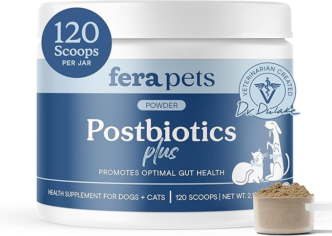 Fera Pets Postbiotics Plus Prebiotics for Dogs & Cats - with Slippery Elm - Promotes Optimal Digestive Health & Inflammatory Response - Enhances Immunity - 120 Scoops-PurrikoPets