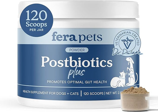 Fera Pets Postbiotics Plus Prebiotics for Dogs & Cats - with Slippery Elm - Promotes Optimal Digestive Health & Inflammatory Response - Enhances Immunity - 120 Scoops-PurrikoPets