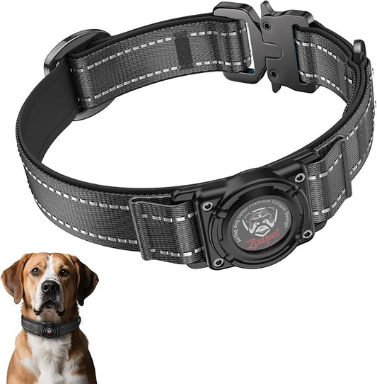 2025 Upgrade Airtag Dog Collar, Reflective Dog Collar with Airtag Holder, IP68 Waterproof| Metal Buckle| Ultra-Durable| Comfortable Padded, GPS Dog Collars for Medium Large Dogs (Black,L)-PurrikoPets