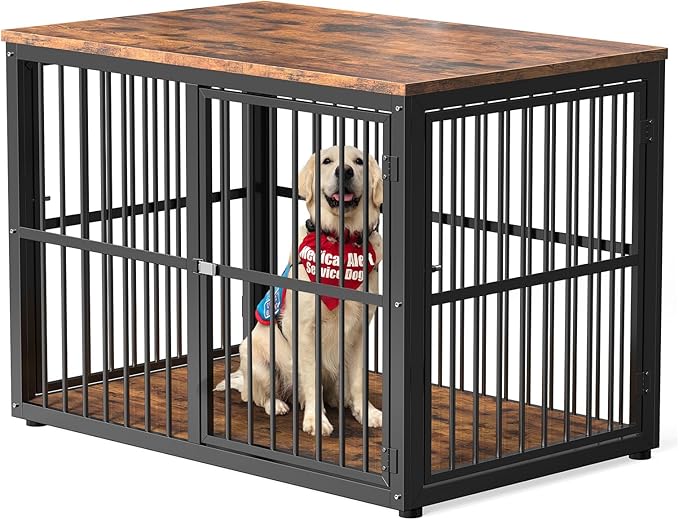 43'' Dog Crate Furniture with 3 Doors, XL Wooden Crate End Table Heavy Duty Indoor Puppy Cage for Medium to Large Dogs, Multiple Units Can be Combined-PurrikoPets