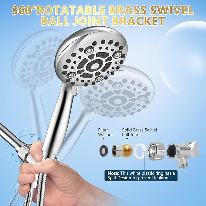 6 Spray Modes High Pressure Handheld Showerhead Set Upgraded 5 Inches Shower Head with Handheld Spray Premium Chrome Handheld Shower Head 60 Inches Stainless Steel Hose-1-Min Install-PurrikoPets