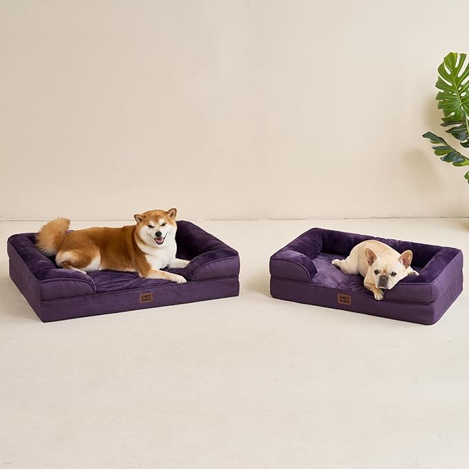 EHEYCIGA Orthopedic Dog Beds for Large Dogs, Waterproof Memory Foam Large Pet Bed with Sides, Non-Slip Bottom and Egg-Crate Foam Dog Couch Bed with Washable Removable Cover, Purple-PurrikoPets