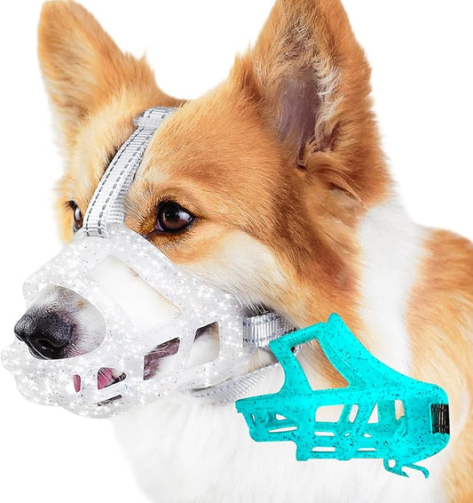 Glow-in-The-Dark Dog Muzzle, Basket Muzzle for Small Medium Large Dogs,Anti-Biting Chewing, Lightweight Cage Design,Allows Drinking & Panting,for Grooming & Training Size S-PurrikoPets