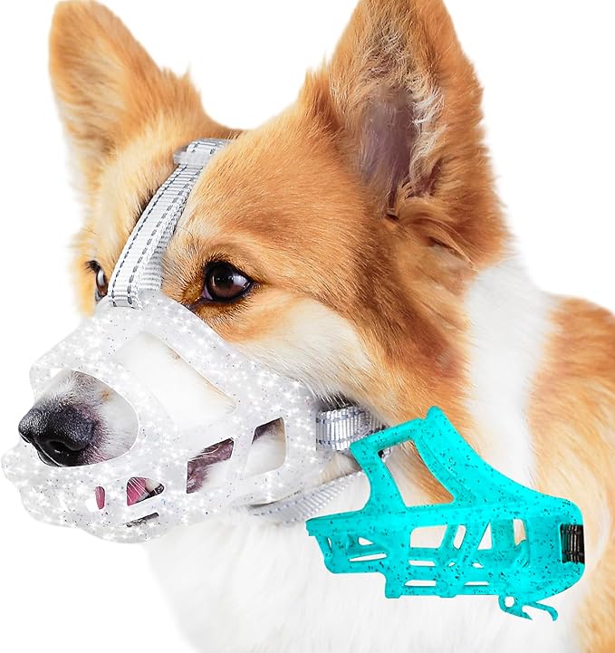 Glow-in-The-Dark Dog Muzzle, Basket Muzzle for Small Medium Large Dogs,Anti-Biting Chewing, Lightweight Cage Design,Allows Drinking & Panting,for Grooming & Training(Transparent Size XL)-PurrikoPets