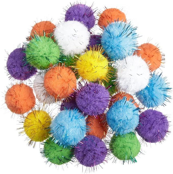 30Pcs 1.2inch/3cm Sparkle Balls for Cats - Interactive Toy Pom Pom Fuzzy Tinsel Cat Balls for Indoor Play (Mixed Colour)-PurrikoPets