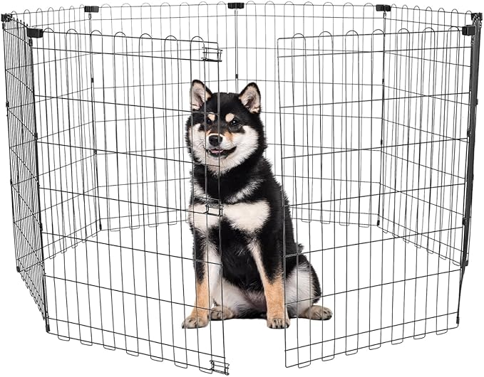 Foldable Dog Playpen 36" Height 8 Panels Metal Exercise Pen No Door - Indoor/Outdoor Dog Play Pen for Small-Medium Dogs, Portable Pet Fence for Yard Garden Camping, Black-PurrikoPets