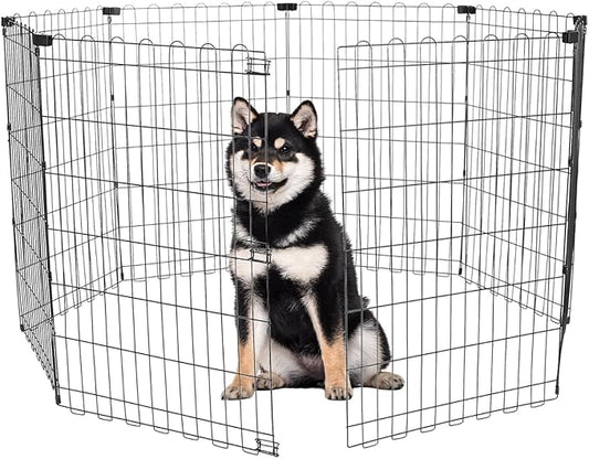 Foldable Dog Playpen 36" Height 8 Panels Metal Exercise Pen No Door - Indoor/Outdoor Dog Play Pen for Small-Medium Dogs, Portable Pet Fence for Yard Garden Camping, Black-PurrikoPets