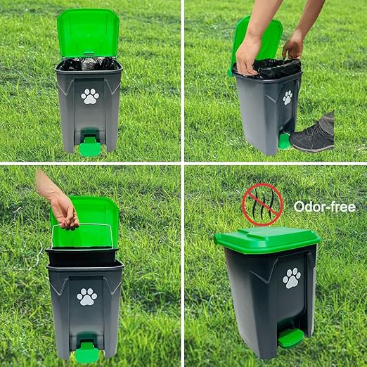 20L/5Gallon Dog Poop Trash Can Outside with Pooper Scooper & 50 Waste Bags- Outdoor Dog Poop Trash Can with Lid, Foot Pedal and Removable Inner Bin Waterproof and Odor Control-PurrikoPets