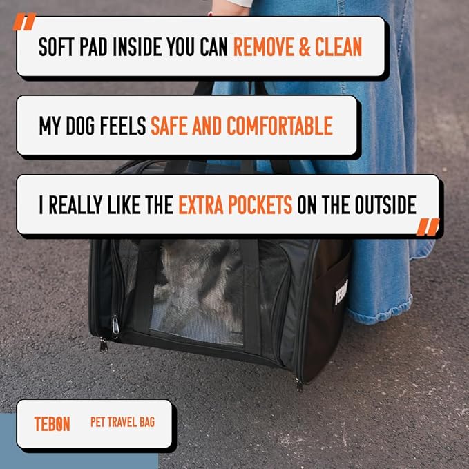 17.5" Pet Travel Carrier Bag - Collapsible Cat & Dog Carrier - Breathable, Durable & Spacious - Fits Small and Medium Pets up to 15lbs - Pet Travel Bag by Tebon-PurrikoPets