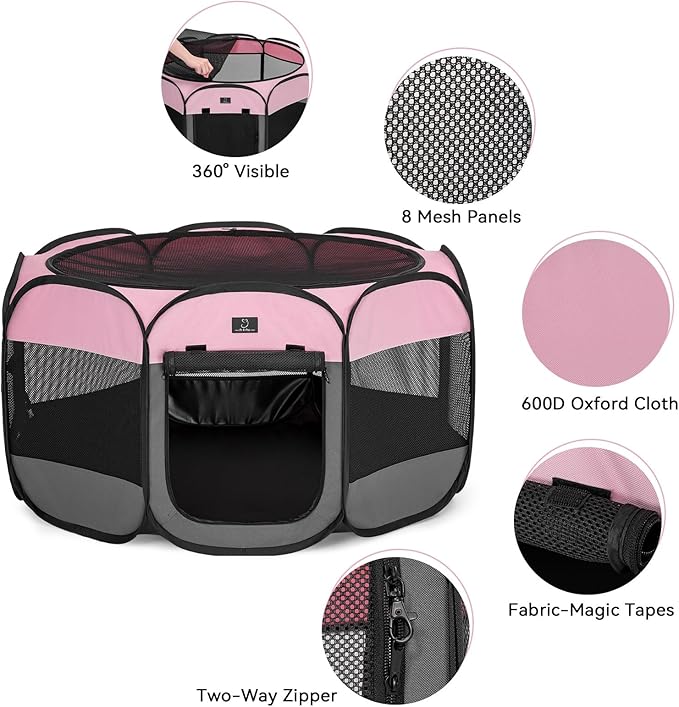 A4Pet Playpen for Dogs Indoor, 49” Dog Playpen Indoor with Bowl, Suitable for Puppies, Kittens, and Small Animals, Removable Zipper & Mesh Panel(19”W × 12”H)-PurrikoPets