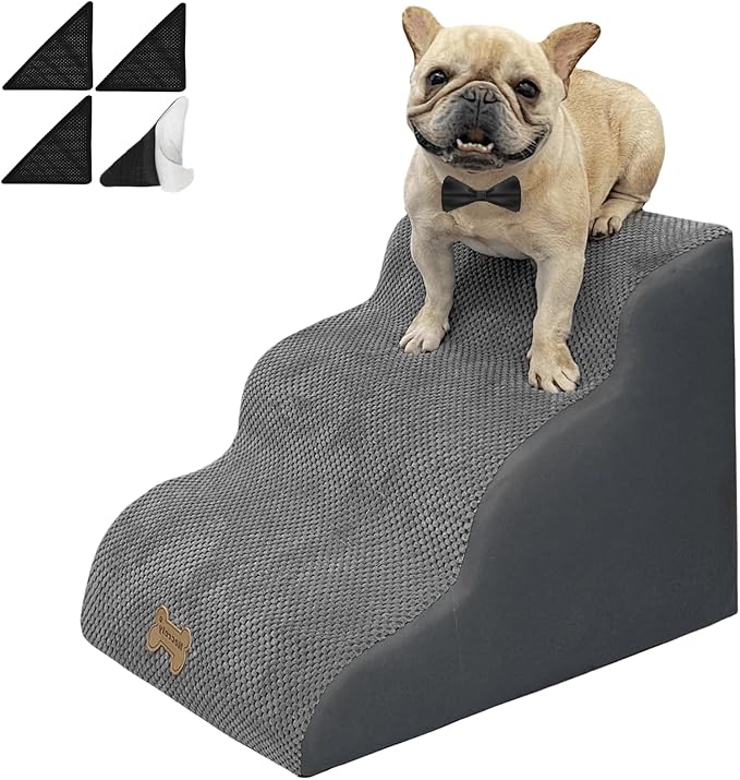 3-Step Dog Stairs for High Beds & Couches Multi-Step Non-Slip Pet Steps with Balanced Ramp Indoor 2 3 4 5 Step Stairs for Small to Large Dogs and Cats Non-Slip Stickers 30D Grey-PurrikoPets