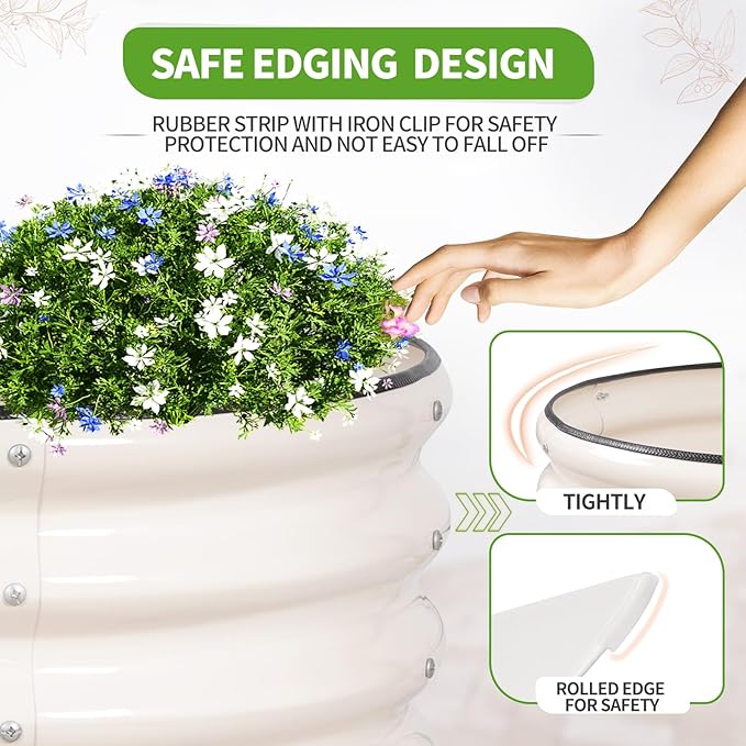 Galvanized Raised Garden Bed - 8x2x1FT Metal Planter Boxes Outdoor | Oval Steel Raised Bed Kit for Gardening with Protective Tape, Bracing Rods, Gloves for Vegetables, Flower, Herb (White)-PurrikoPets