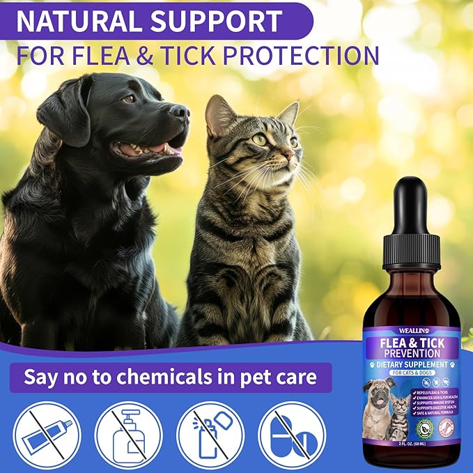 Flea and Tick Prevention Support for Cats and Dogs Natural Flea Treatment Drops with Multivitamin for Pets Oral Natural Supplement Flea and Tick Treatment Drops for All Breeds and Ages-PurrikoPets