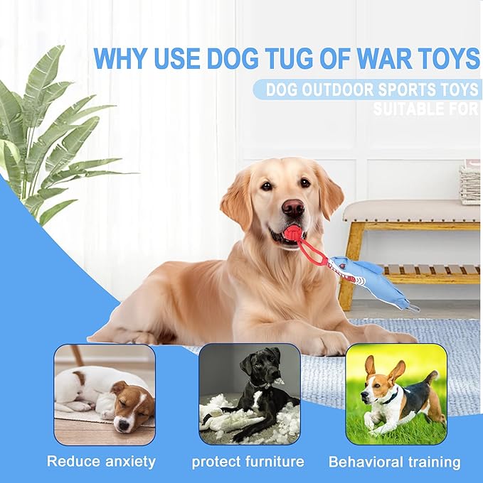 Dog Tree Tug of War Toy with Squeaky, Tethered Tug of War Outdoor Toy Self Play for Aggressive Chewers, Durable Bungee Cord with Chew Ball-PurrikoPets