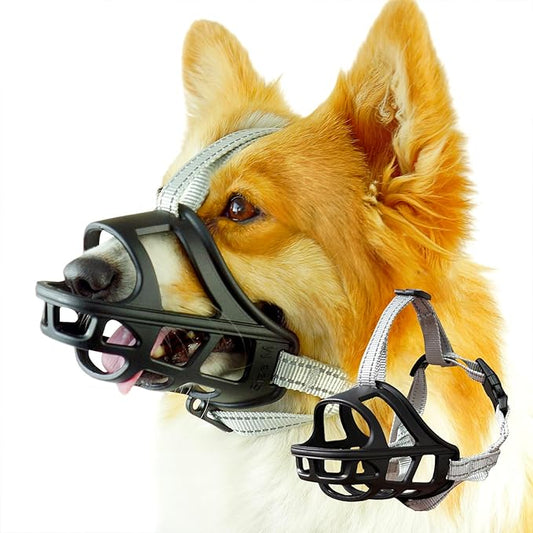 Dog Muzzle, Basket Muzzle for Small Medium Large Dogs, Anti-Biting and Chewing, Lightweight & Sturdy Cage Design, Allows Panting & Drinking, Ideal for Grooming & Training(Black Size XL)-PurrikoPets