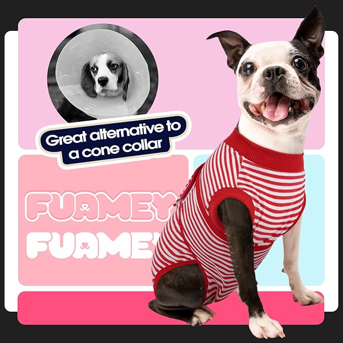 FUAMEY Dog Recovery Suit Male,Dogs Surgery Neuter Suits Puppy Spay Shirts for Female Protect Dog's Skin Anti Licking Abdominal Wounds Doggie Onesie Pet Bodysuit Alternative to Cone Red Stripes S-PurrikoPets