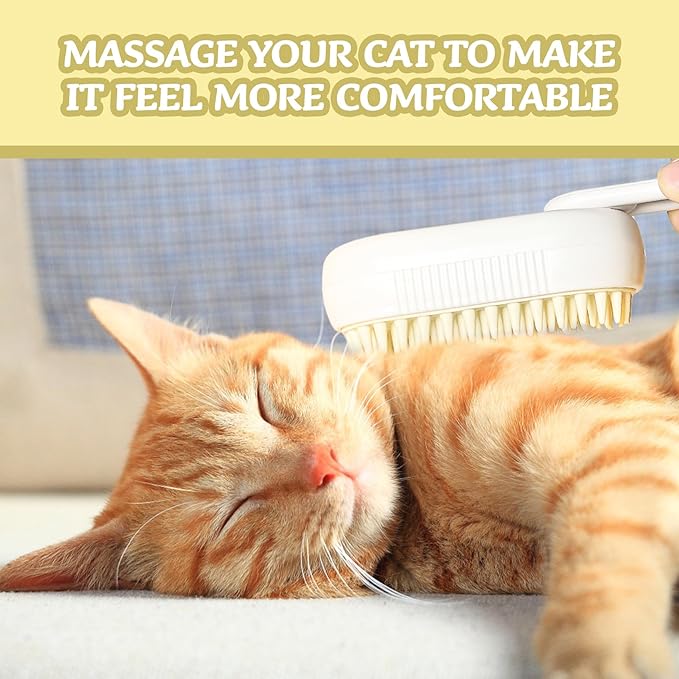 3-in-1 Rechargeable Steam Brush for Cats & Dogs - Anti-Static Spray Pet Grooming Brush with Warm Mist Massage, Hair Shedding Control, Detangling Comb & Cleaning Tool for Effective Deshedding-PurrikoPets