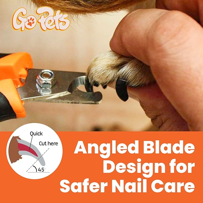 GoPets Nail Clipper for Small to Medium Pets, Quick Sensor Safety Guard, Heavy Duty Trimmer for Thick Nails, Stainless Steel Blades, Grooming Tool for Dogs & Cats, Non-Slip Handle, Built-in Nail File-PurrikoPets