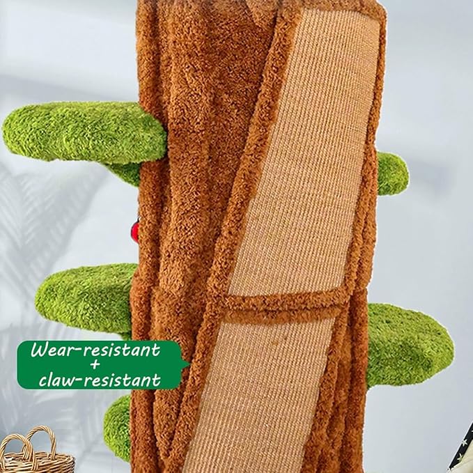 90.5'' Luxury Cat Tree for Indoor Cats, All-in-One Tall Cat Tower with Scratching Post, Multi-Level House, Wood Condo for Multi-Cat Families (Green)-PurrikoPets