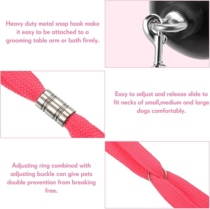 Frienda 4 Pieces Dog Bathing Tether with Suction Cup Pet Dog Grooming Tub Restraint Loops and Adjustable Cat Fixed Safety Rope for Pet Shower Bathing Grooming(Blue Black Pink)-PurrikoPets