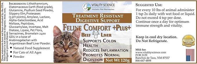 Feline Comfort Plus, Extra Drying Digestive Aid, GI Support Helps with Vomiting and Diarrhea, 100% Additive Free (Liver, Small)-PurrikoPets