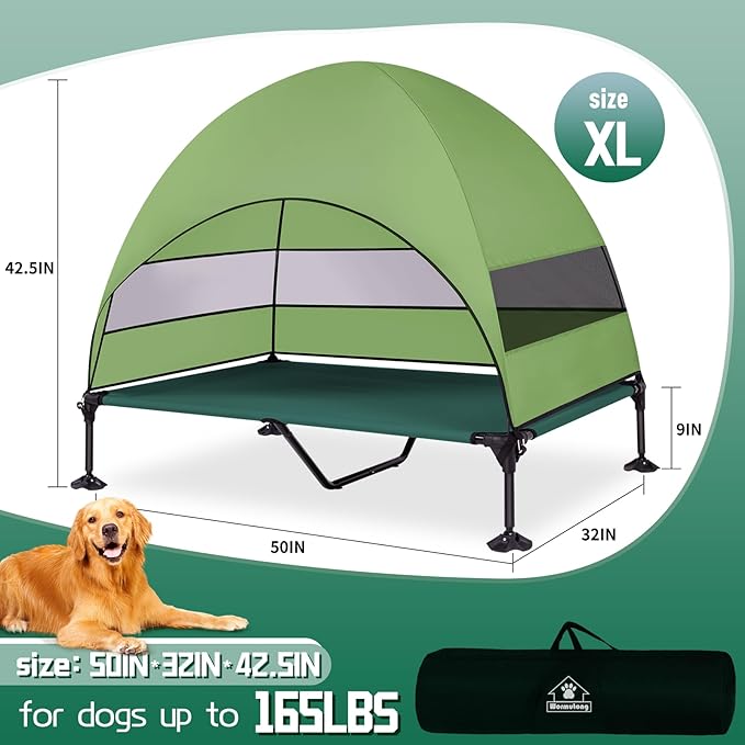 Elevated Outdoor Dog Bed with Canopy & Adjustable Feet - Larger Shade for Camping, Backyard & Patio-PurrikoPets
