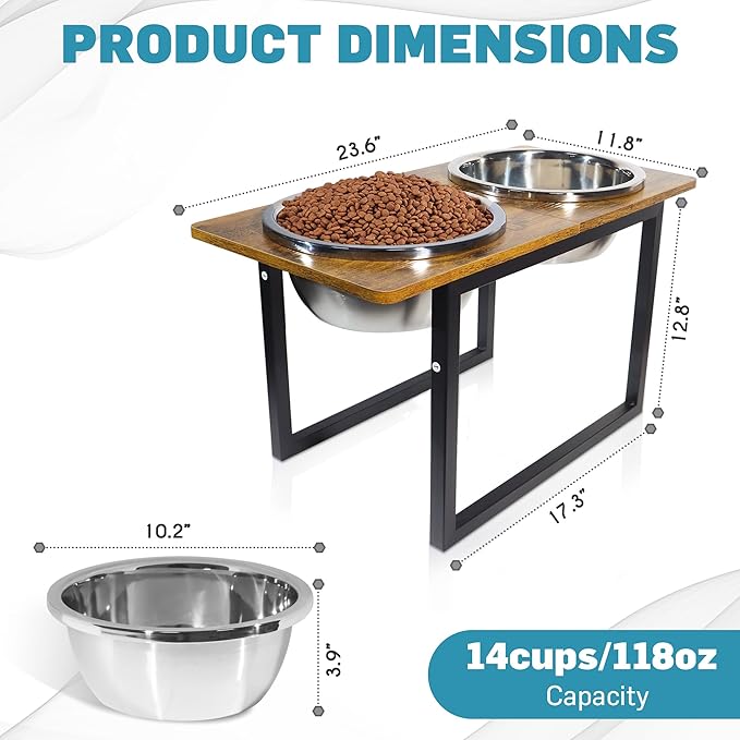 Elevated Dog Bowls for Large & Extra Large Breed Dogs - Raised Dog Feeding Station with Two Stainless Steel Bowls - Helps to Reduce Strain on Dog’s Neck & Joints - 3500 ML Capacity-PurrikoPets