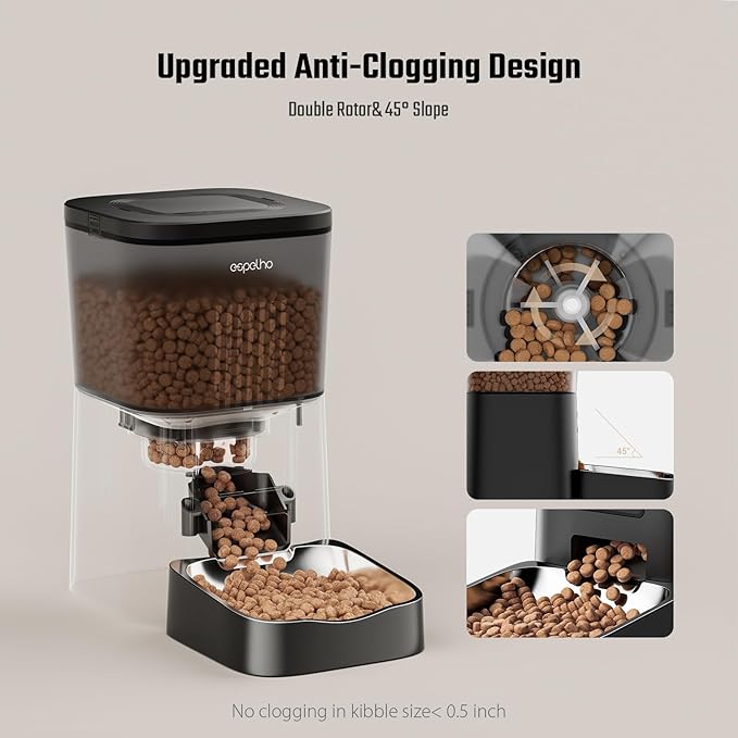 Espelho Automatic Cat Feeder- 4L Timed Cat Food Dispenser 1-6 Meals Control for Cat and Small Dog- Auto Pet Feeder with Desiccant Bag Keep Fresh for Reliable Easy Set Up and Clean- Voice Recorder-PurrikoPets