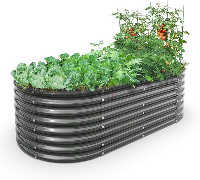 A ANLEOLIFE 6X3X2 ft Galvanized Raised Garden Beds Outdoor, Oval Large Metal Deep Root Planter Box for Planting Vegetables Flowers Herb, Anti-Rust & Easy-Setup, Quartz Grey-PurrikoPets