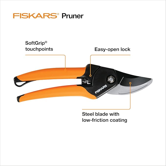 Fiskars Bypass Pruning Shears, 5/8-Inch Cut Capacity SoftGrip Hand Pruner for Small Hands, Blade Stays Sharp Through Heavy Use with Rust Resistant, Low-Friction Coating-PurrikoPets