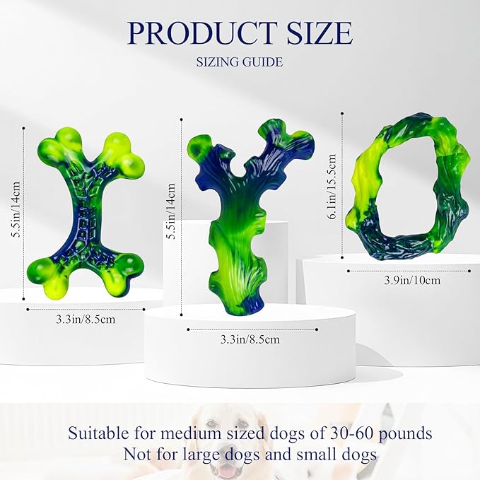 3-Pack Indestructible Nylon Dog Chew Toys for Aggressive Chewers - Long-Lasting Durable Bone-Shaped Toys, Large Breed Dogs, Tough Puppy Teeth Enrichment-PurrikoPets