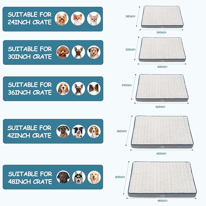 EMPSIGN Reversible Cool and Warm Dog Bed for Crate Pad, Pet Beds with Washable and Removable Cover, Dog Crate Beds Sleeping Mats, Beds for Dogs Crate for Large Medium Small Dogs, Grey-PurrikoPets