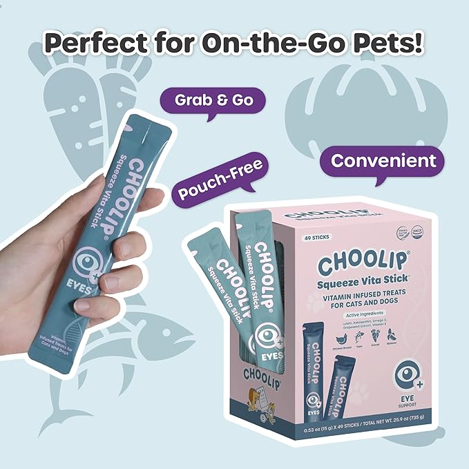 Grab & Go Squeeze Vita Stick Lickable Treats for Dogs & Cats. 49 Eye Health Sticks with Essential multivitamins. Soft and Tasty Paste for All Life Stages, Supporting Eyes Health-PurrikoPets