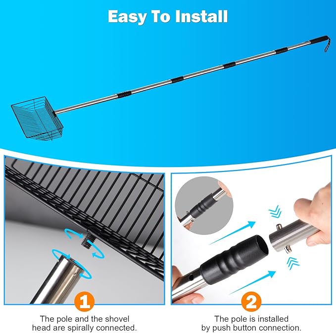 10inch Large Metal Chicken Poop Scooper,32 to 67" Adjustable Long Chicken Coop Litter Scoop,Heavy Duty Sifting Shovel for Chicken Coop & Pet Waste Cleaning-PurrikoPets