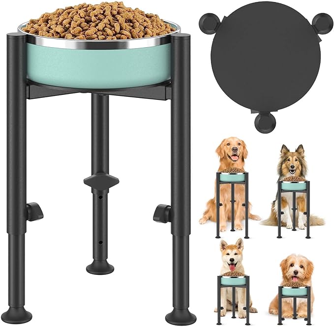 Adjustable Dog Bowls Elevated Stand- 4 Heights, Wide 6-10" -Oppro Metal Raised Tall Single Dog Food Bowl Stands Holder, Upgrade Lifted Water Feeder with Tray for Medium Large Small Breed, Black-PurrikoPets