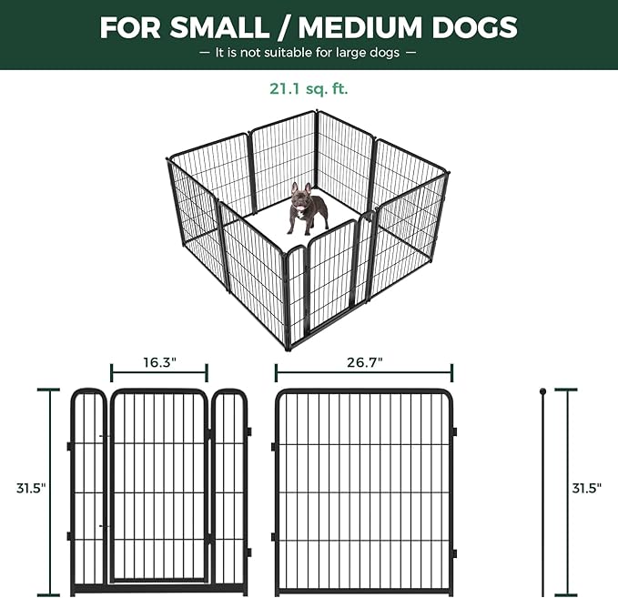 FXW Homeplus Unleashed Indoor Dog Playpen - Stress-Free and Safe Play, Heavy Duty 32 Inch 8 Wire Panels Dog Pen for Small and Medium Dogs, Black│Patented-PurrikoPets