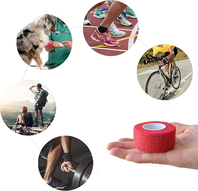 9 Pack 1" x 5 Yards Self Adhesive Bandage Wrap Self Stick Wrap for Ankle, Wrist, Finger, Sports, Breathable Cohesive Vet Tape for Pets (Red)-PurrikoPets
