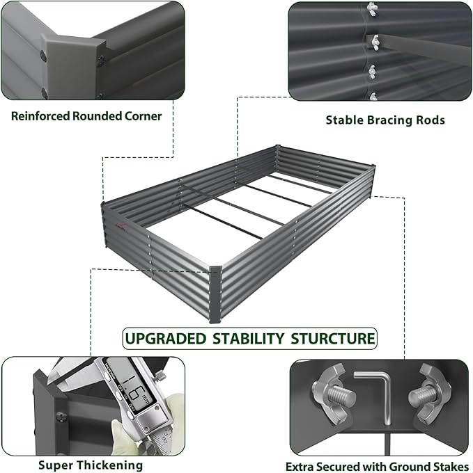 A ANLEOLIFE 8X4X1.5ft Galvanized Raised Garden Bed Kit, Rectangular Large Metal Deep Root Planters for Outdoor Plants Vegetables Flowers Herb, 359 Gallon Capacity- Quartz Grey-PurrikoPets