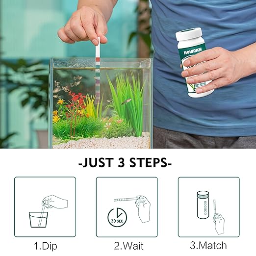 7 Way Aquarium Test Strips, 125 Count Fish Tank Test Strips for Freshwater Saltwater Pond, Water Testing Kit Aquarium for Chlorine, Total Hardness, Carbonate, Alkalinity, Nitrate, Nitrite and pH-PurrikoPets