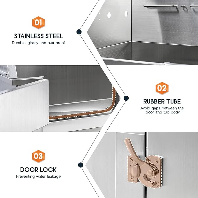 Albott 34 Inch Stainless Steel Dog Washing Station with Non-Slip Steps, Sprayer, Faucet, Tow Rope – Professional Pet Bathtub for Small Dogs, Great for Home, Garage, Salon (Left Door)-PurrikoPets