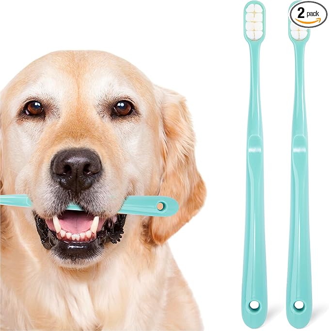 Dog Toothbrush Kit 2 Pack, Ultra Soft Pet Tooth Brush for Medium to Large Dogs & Cats, Animal Teeth Brushing Kit for Easy Dental Cleaning, 2 Pcs, Green-PurrikoPets