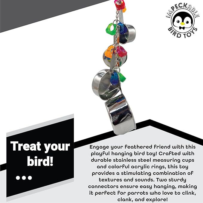 1410 Stainless Pot Delight from Parrots Cockatiels Conures Budgies Macaws Lovebirds African Greys Parrot Toys Stainless Foraging Chew Treat Noise-Making Fun Sensory Enrichment.-PurrikoPets