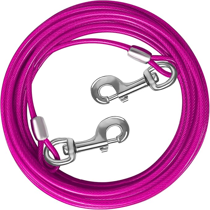 Dog Tie Out Cable 10/15/20/25/30 FT Runner for Yard Steel Wire Cable with Durable Superior Clips Pink Chains for Outside Dog Lead for Large Up to 165 Lbs-PurrikoPets