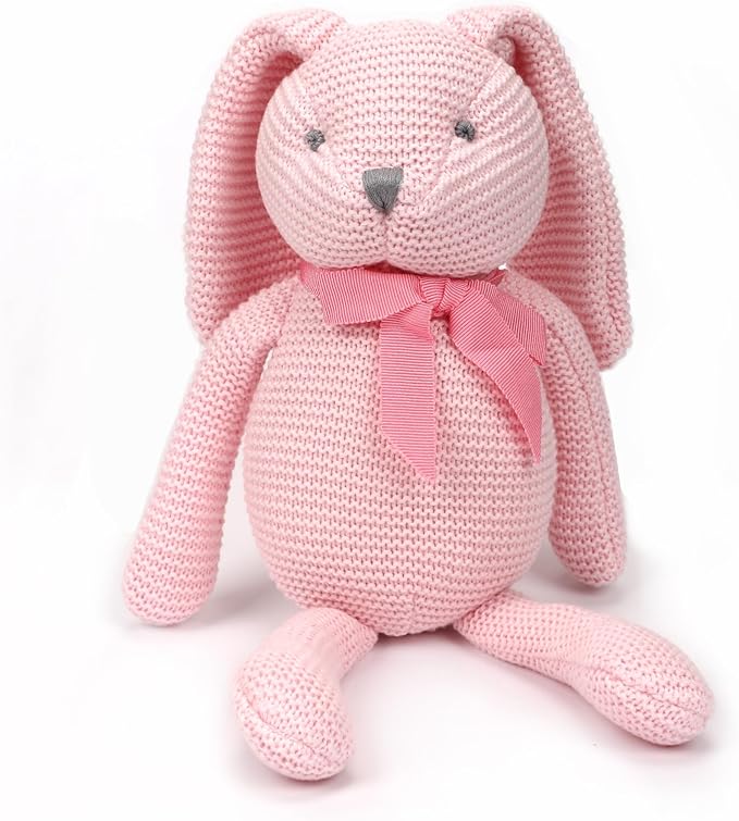 100% Organic Cotton Baby Toys Pink Bunny Rabbit Stuffed Animal for Newborn 7.1"-PurrikoPets