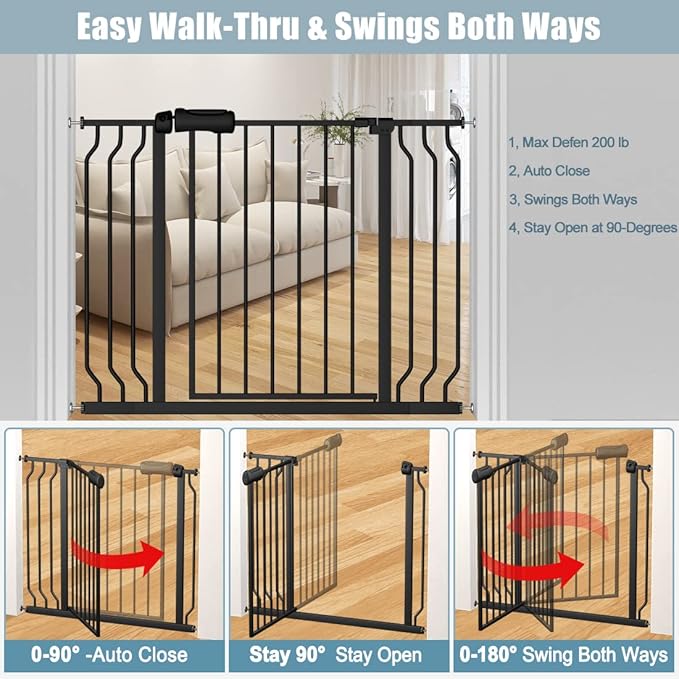 Extra Wide Baby Gate Black 53-57.5 Inch Wide Walk Through Pressure Mounted No Drill Long and Large Tension Metal Gate for Dog and Toddler-PurrikoPets