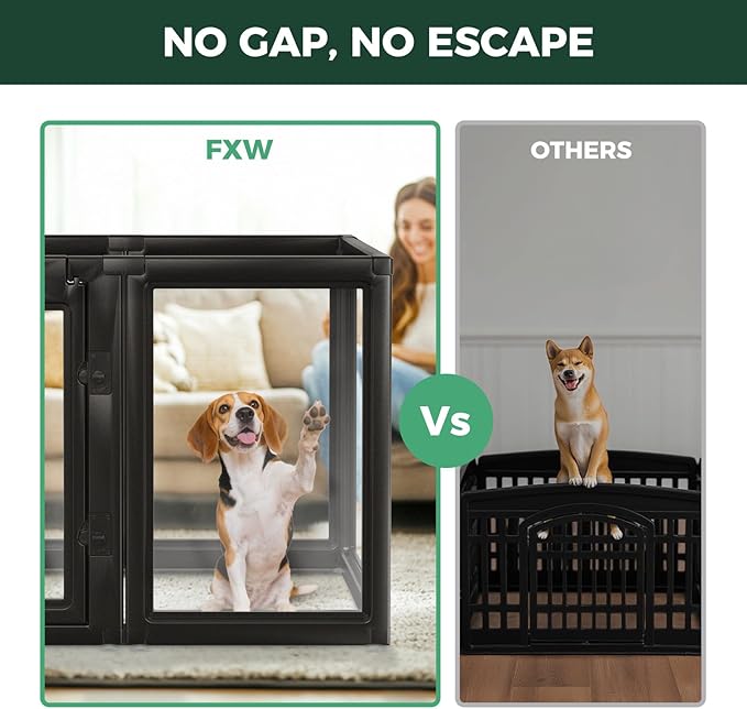 FXW AuraSpace Acrylic Indoor Unleashed Dog Playpen for Medium Dogs, 35 Inch, 10 Panels, Black-PurrikoPets