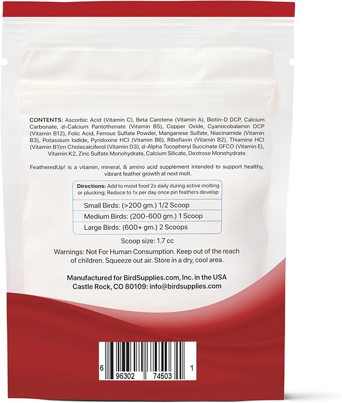FeatherUp! Bird Vitamins with Biotin for Beautiful Plumage - Feather Growth Supplements for Parrots - 90 gm - 240 Servings-PurrikoPets